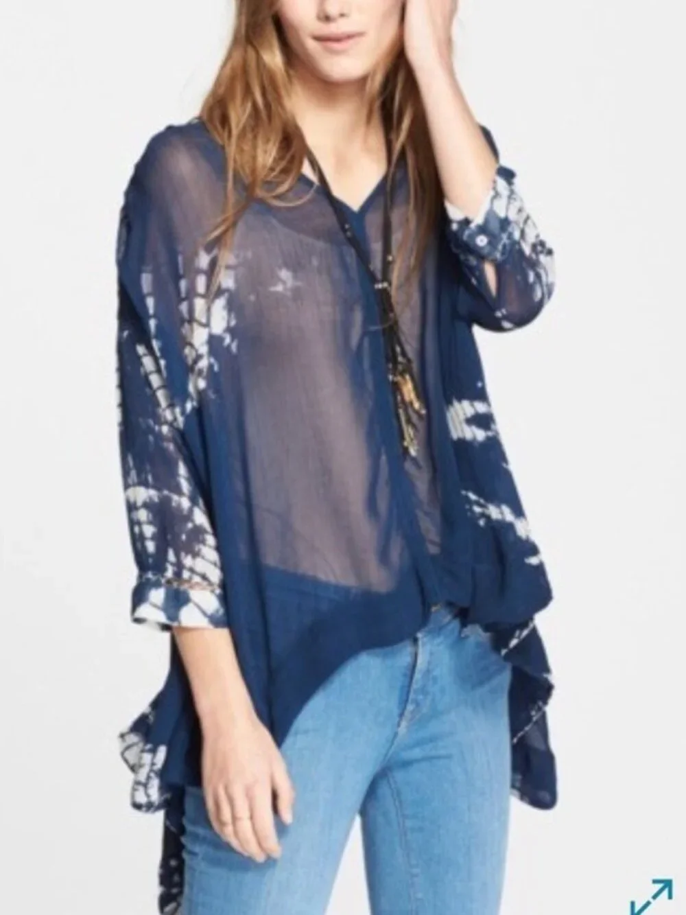 Free People Tie Dye Me Down Blue Sheer Tunic Size Large